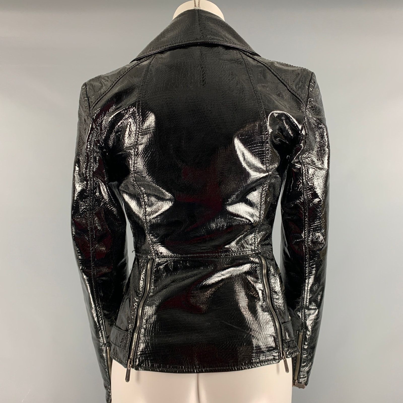 Versace VERSUS by GIANNI VERSACE Black Patent Biker Jacket Size XS / US 0-2 / IT 36-38 - 3 Thumbnail