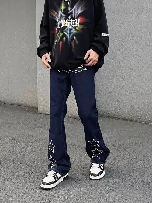 Japanese Brand × Jean High street trendy star embroidered micro-flared jeans Size US 32 / EU 48 - 1 Thumbnail