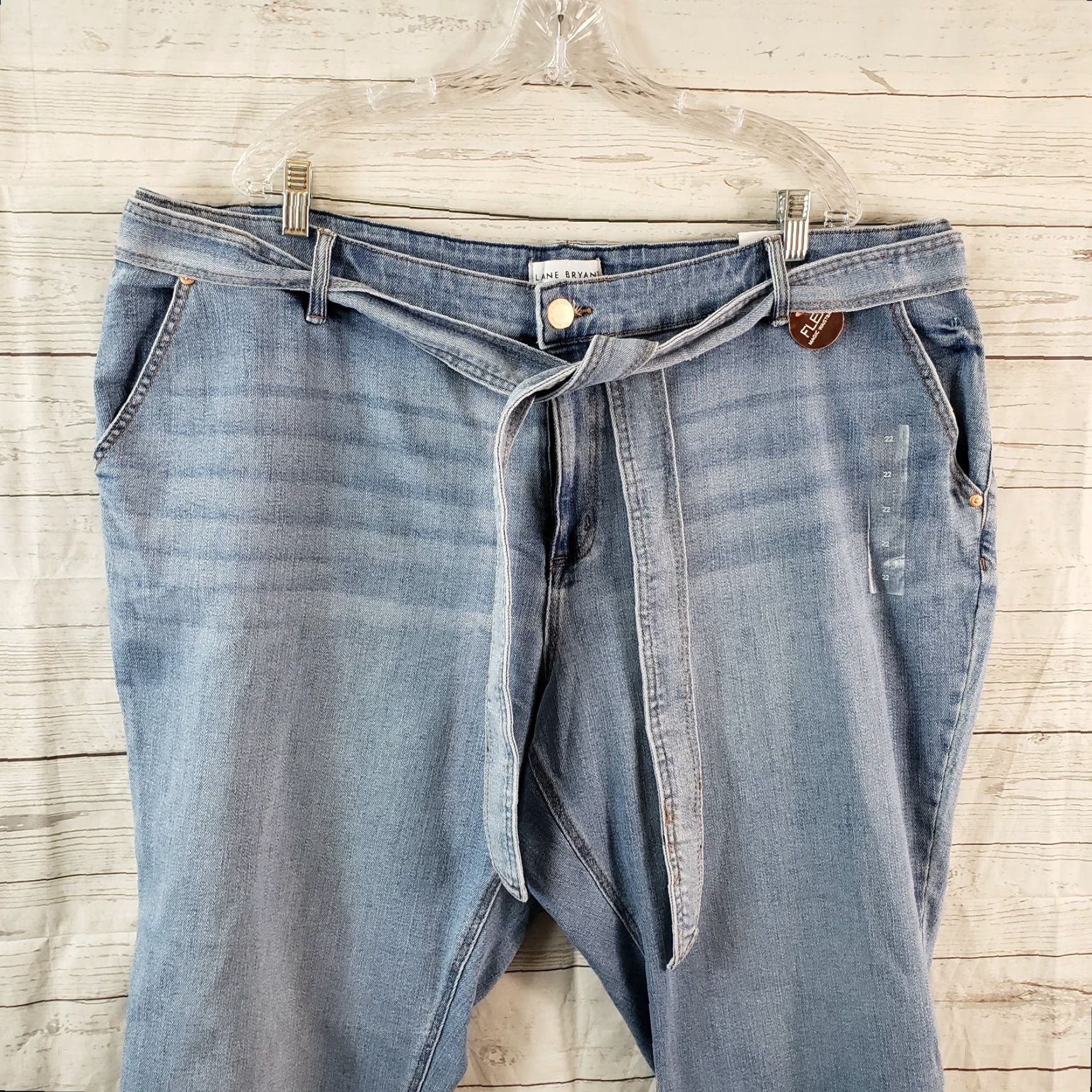 Vintage Lane Bryant Womens High Rise Cropped Jeans Sz 22 Blue Light Wash Belted Size 40" / US 18 - 2 Thumbnail