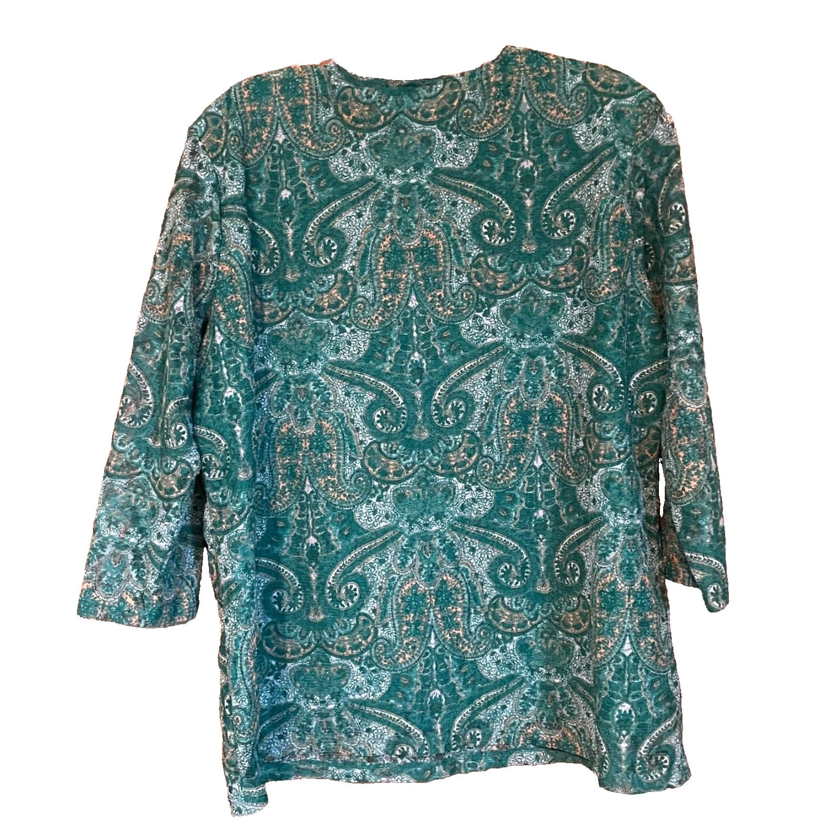 Vintage Susan Graver Style Tunic Top Womens Lace Green Paisley Bohemian Shirt Versatile Adult Regular Sleeve 3/4 Casual/Office Shoes Size L / US 10 / IT 46 - 3 Thumbnail