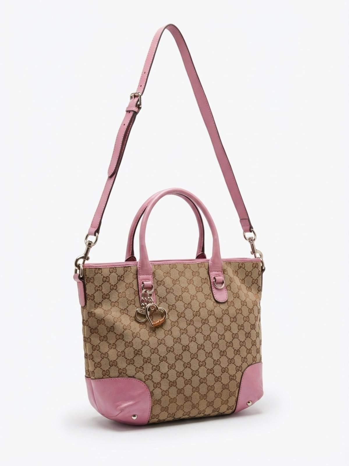 Gucci Gucci - Beige GG Monogram Canvas Tote Bag with Pink Leather Size ONE SIZE - 1 Thumbnail