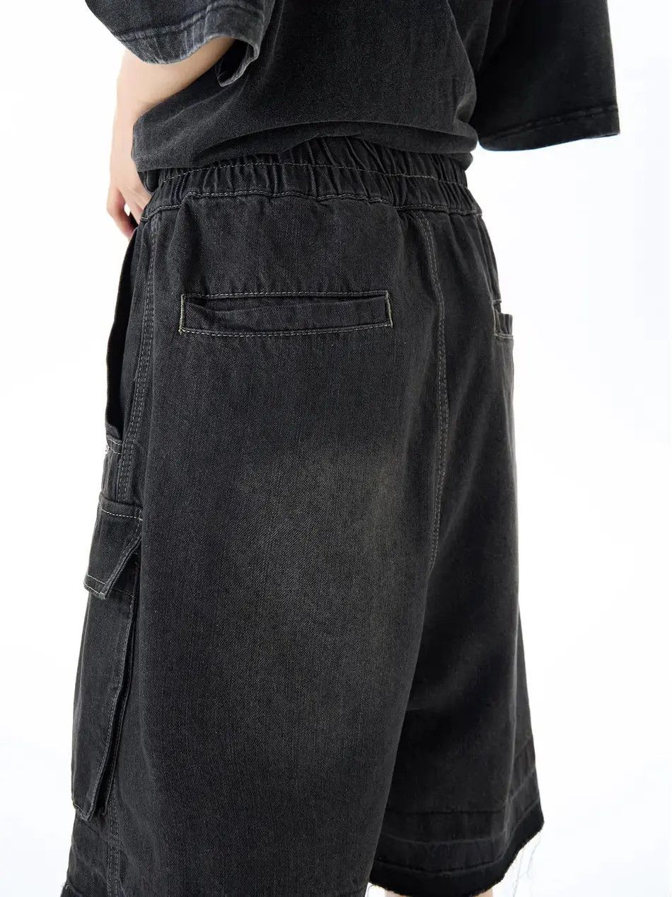 Japanese Brand × Jean Retro wide leg raw edge denim shorts Size US 32 / EU 48 - 6 Thumbnail