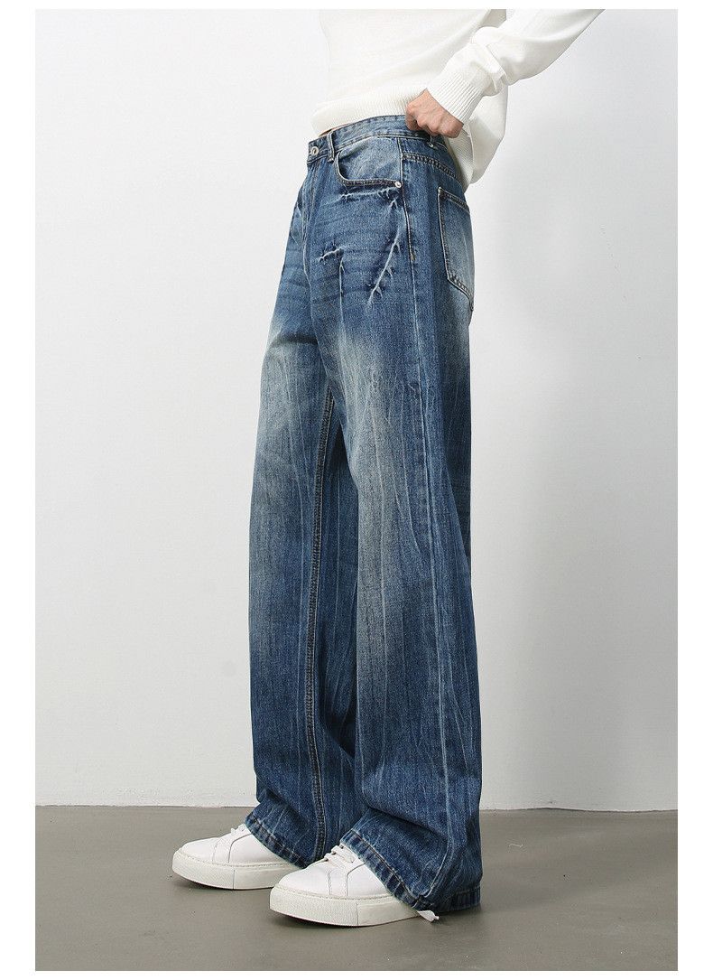 Japanese Brand × Jean Men's retro washed lightning pattern loose straight jeans Size US 34 / EU 50 - 3 Thumbnail