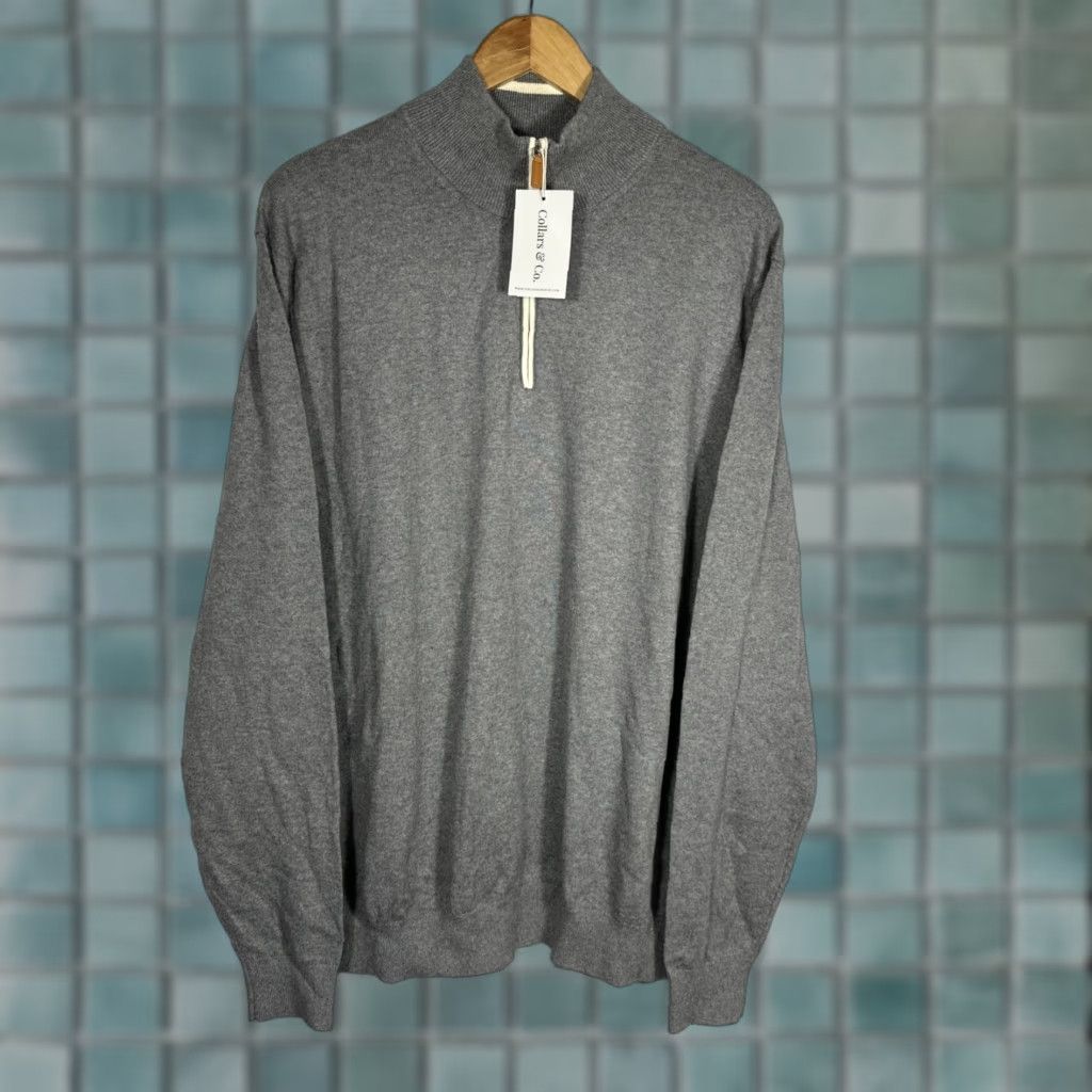 CO Collars & Co Quarter 1/4 Zip Sweater Gray Cashmere Cotton Long Sleeve Golf New Size US XXL / EU 58 / 5 - 1 Thumbnail