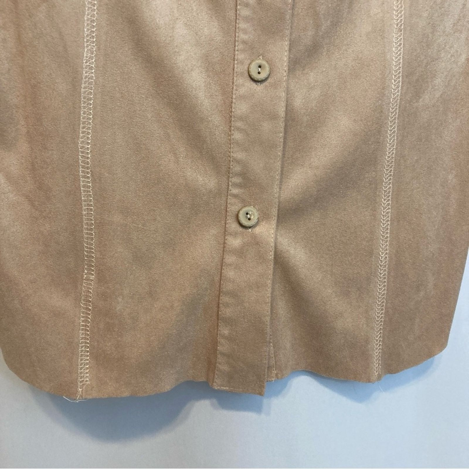 Vintage Vintage Ultra Suede Leather Tan Button Up Blouse Top Size M / US 6-8 / IT 42-44 - 3 Thumbnail