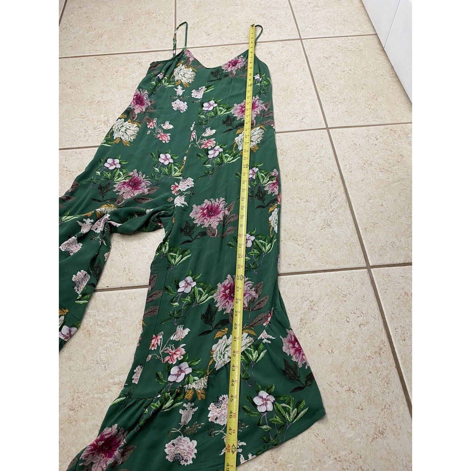 Other For The Republic Jumpsuit S Green Floral Tropical V Neck Size 29" - 11 Thumbnail