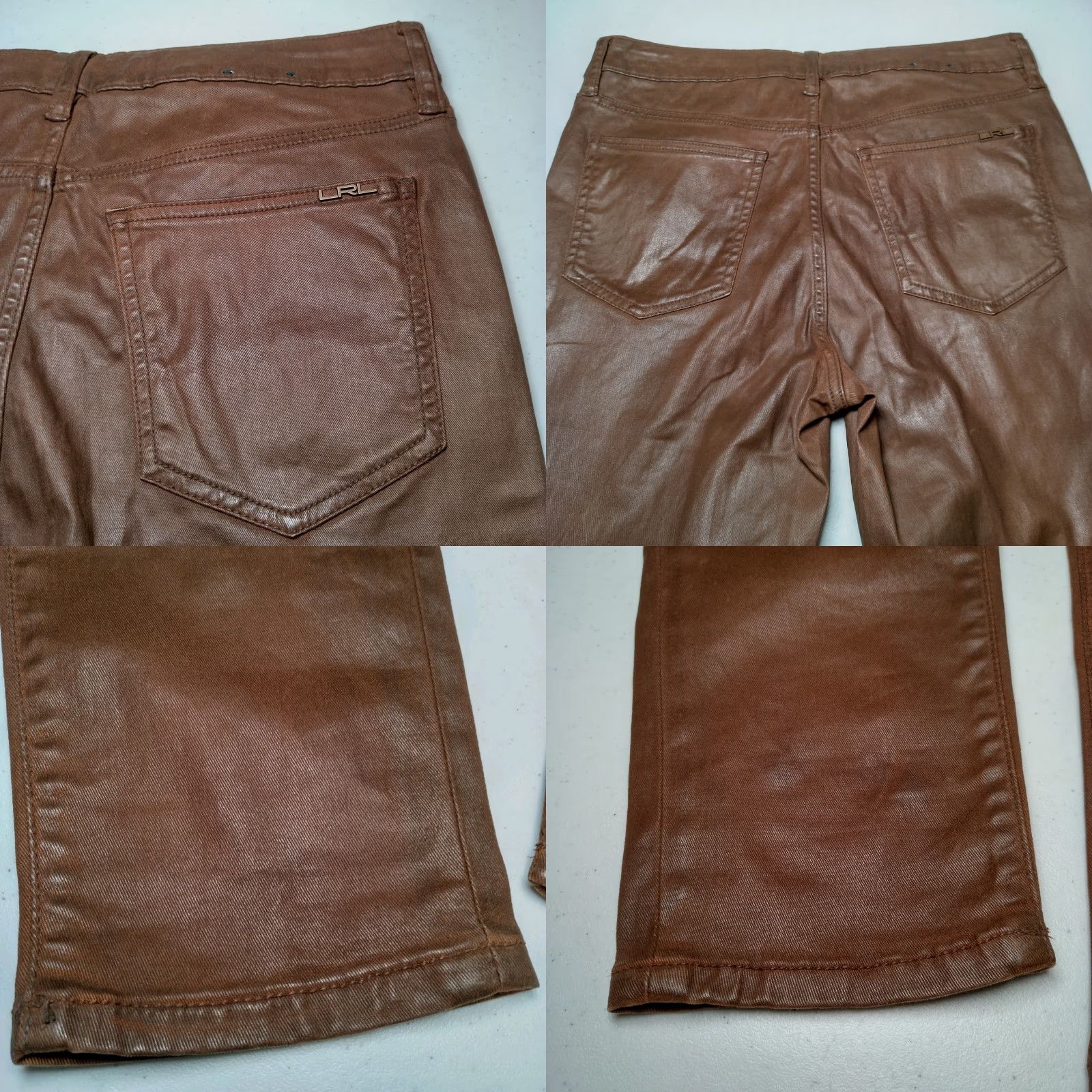 Ralph Lauren Lauren Ralph Lauren Premier Skinny Ankle Pants Size 8 Brown Coated Faux Leather Cotton Blend Twill Slim 31" Waist 39" Outseam Womens Vintage? Size 30" / US 8 / IT 44 - 10 Thumbnail
