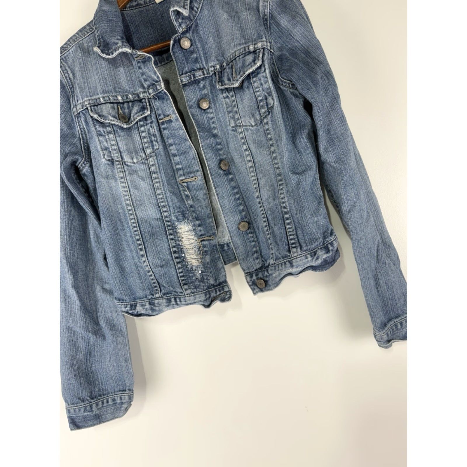 American Eagle Outfitters VINTAGE American Eagle Denim Jacket Women's Cropped Short Sleeve 90s Bohemian Casual Size M / US 6-8 / IT 42-44 - 3 Thumbnail
