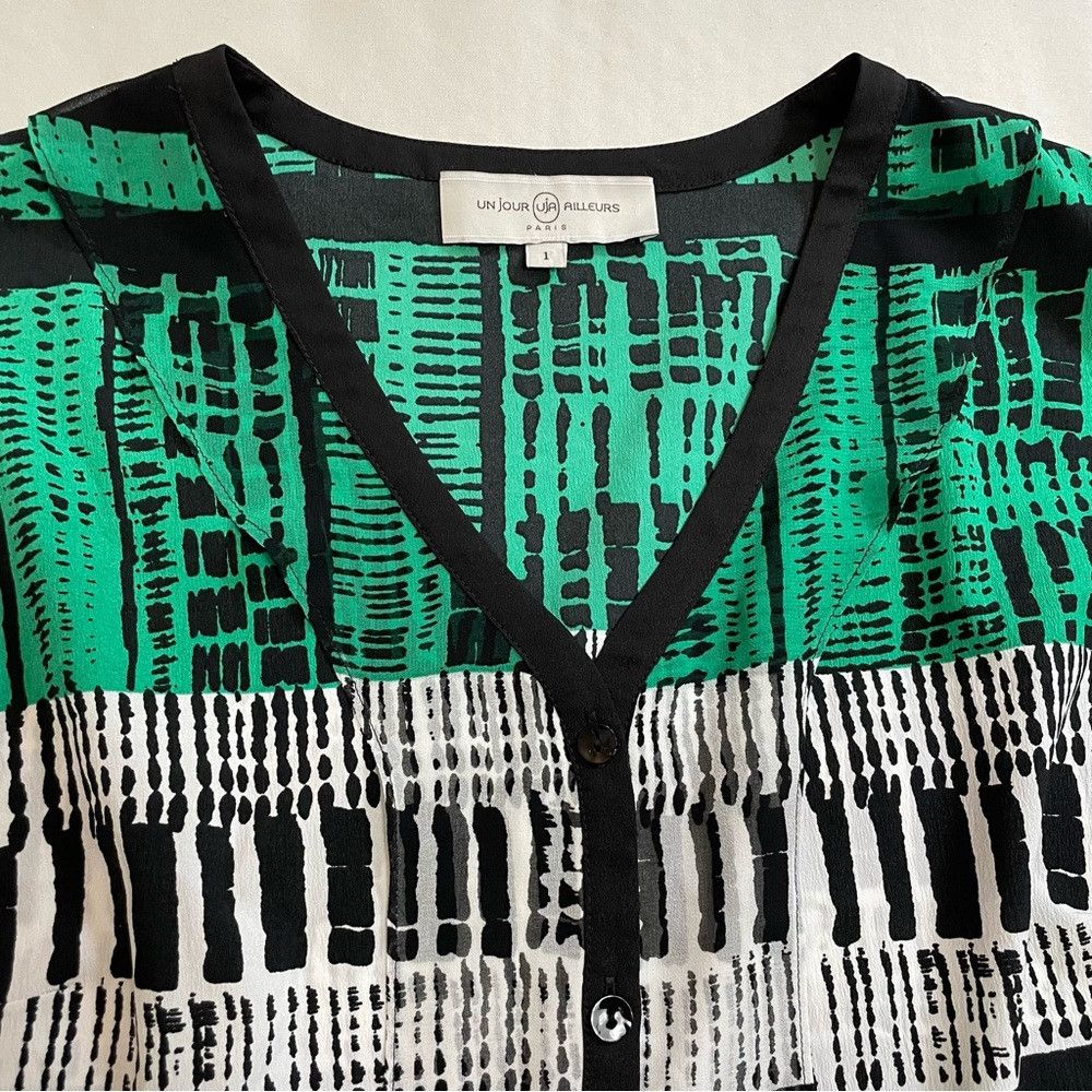 Other Un Jour Ailleurs Button Front Green Black Top Size 1 US S Size S / US 4 / IT 40 - 9 Thumbnail