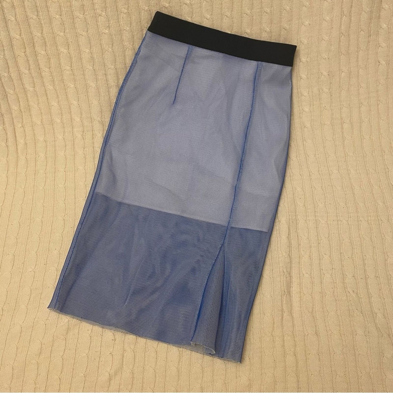 MILLY Milly Blue Midi Pencil Skirt sz 10 Milly Midi Net Skirt Size 32" / US 10 / IT 46 - 2 Thumbnail