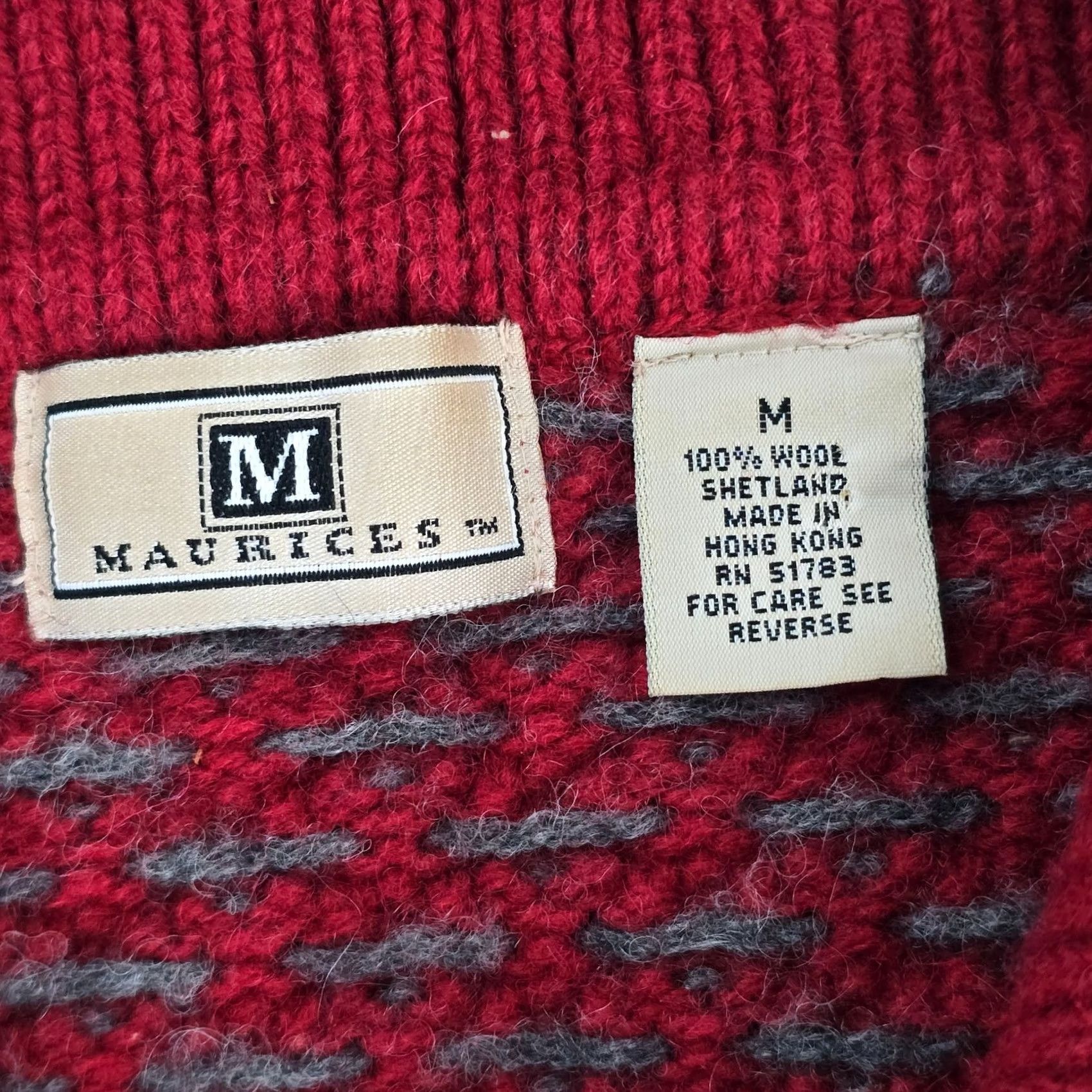 Vintage VINTAGE Maurices Women’s Red Fair Isle Zip Cardigan Sweater M 100% Wool Size M / US 6-8 / IT 42-44 - 5 Thumbnail