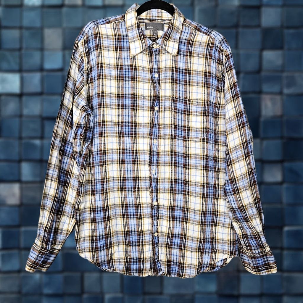 Vince Vince Shirt Button-Up Long Sleeve Plaid Multicolor Linen 100% Size L Mens Regular Modern Colorful Dress Casual Size US L / EU 52-54 / 3 - 1 Thumbnail