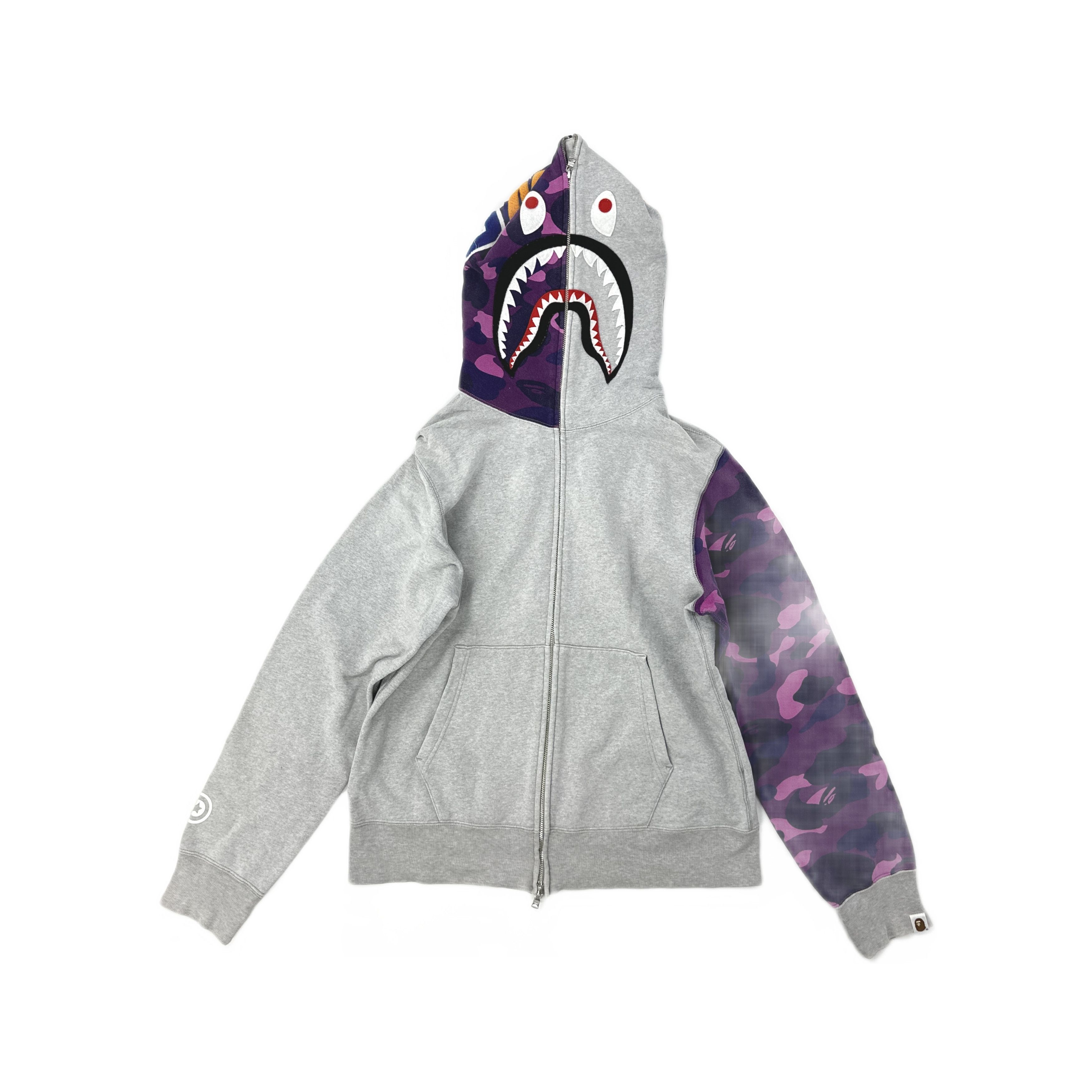 A Bathing Ape Camo Shark Zip Hoodie Size L in Gray, Men's