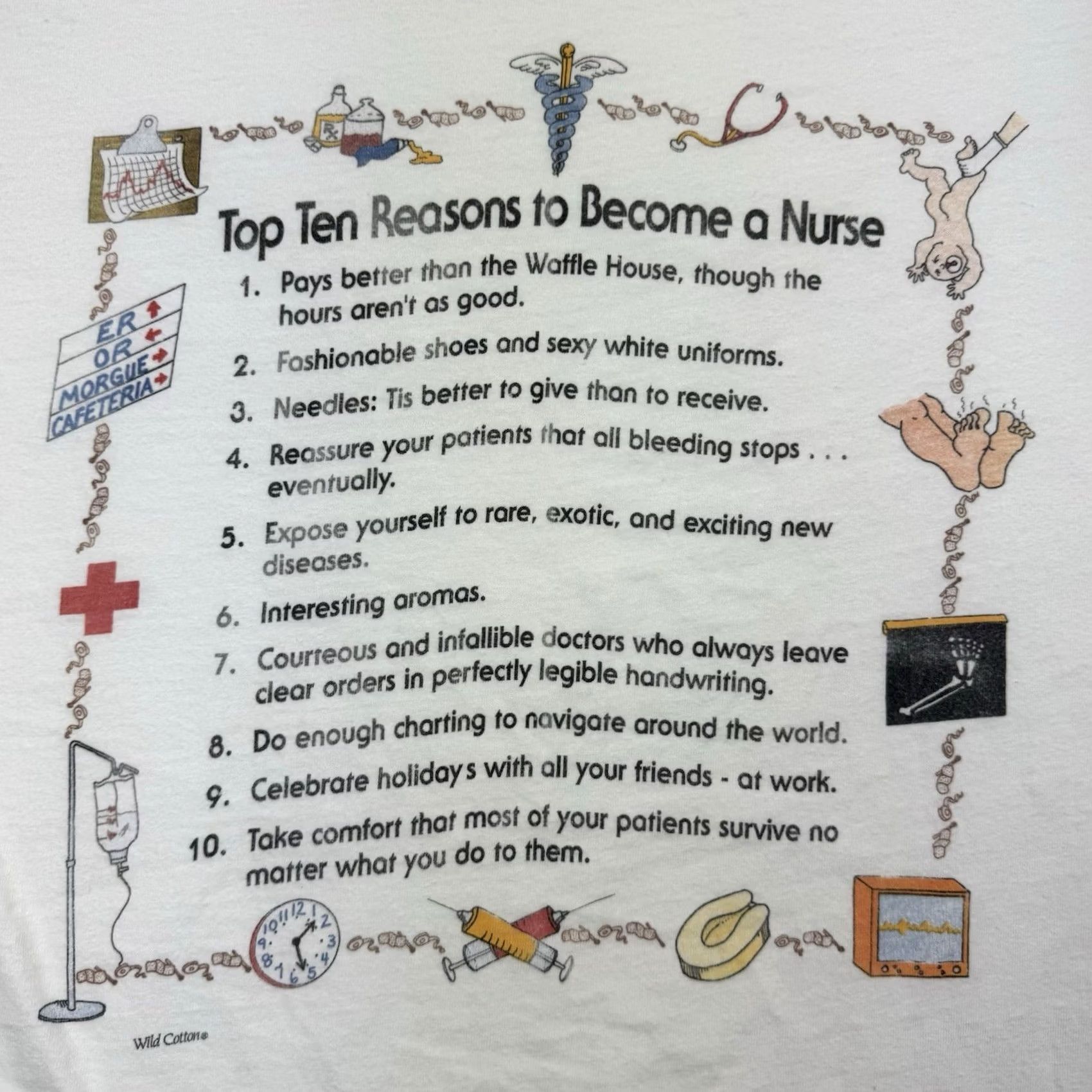 Hanes Vintage Hanes Funny Nurse T Shirt Adult XL White 90s Doctor Hospital Top Ten Reasons Mens Mens Size US XL / EU 56 / 4 - 2 Thumbnail