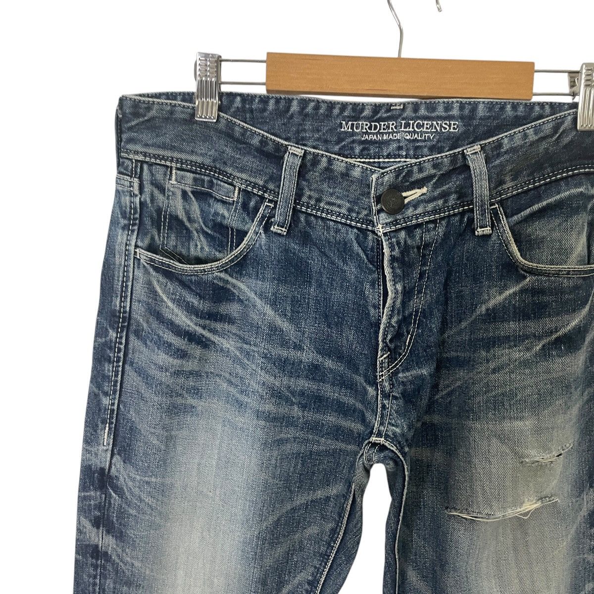Murder License Vintage Murder License Japan Distressed Denim Jeans Size 33" - 3 Thumbnail