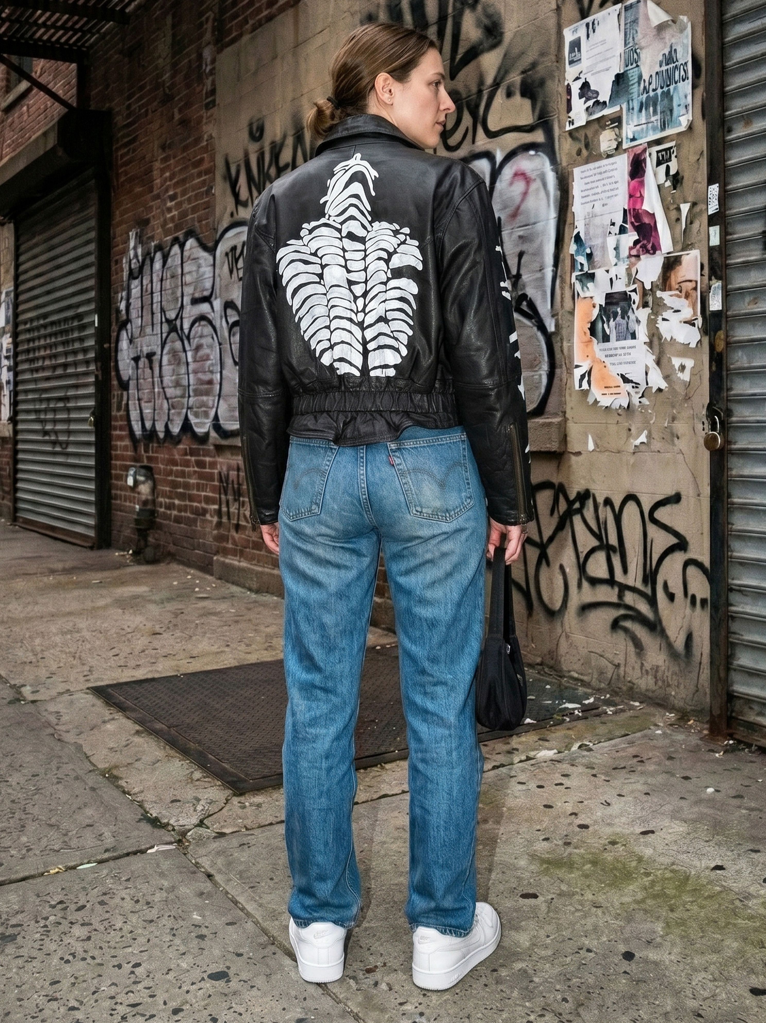Vintage Vtg Custom Painted Leather Biker Jacket Punk Streetwear Size M / US 6-8 / IT 42-44 - 2 Thumbnail