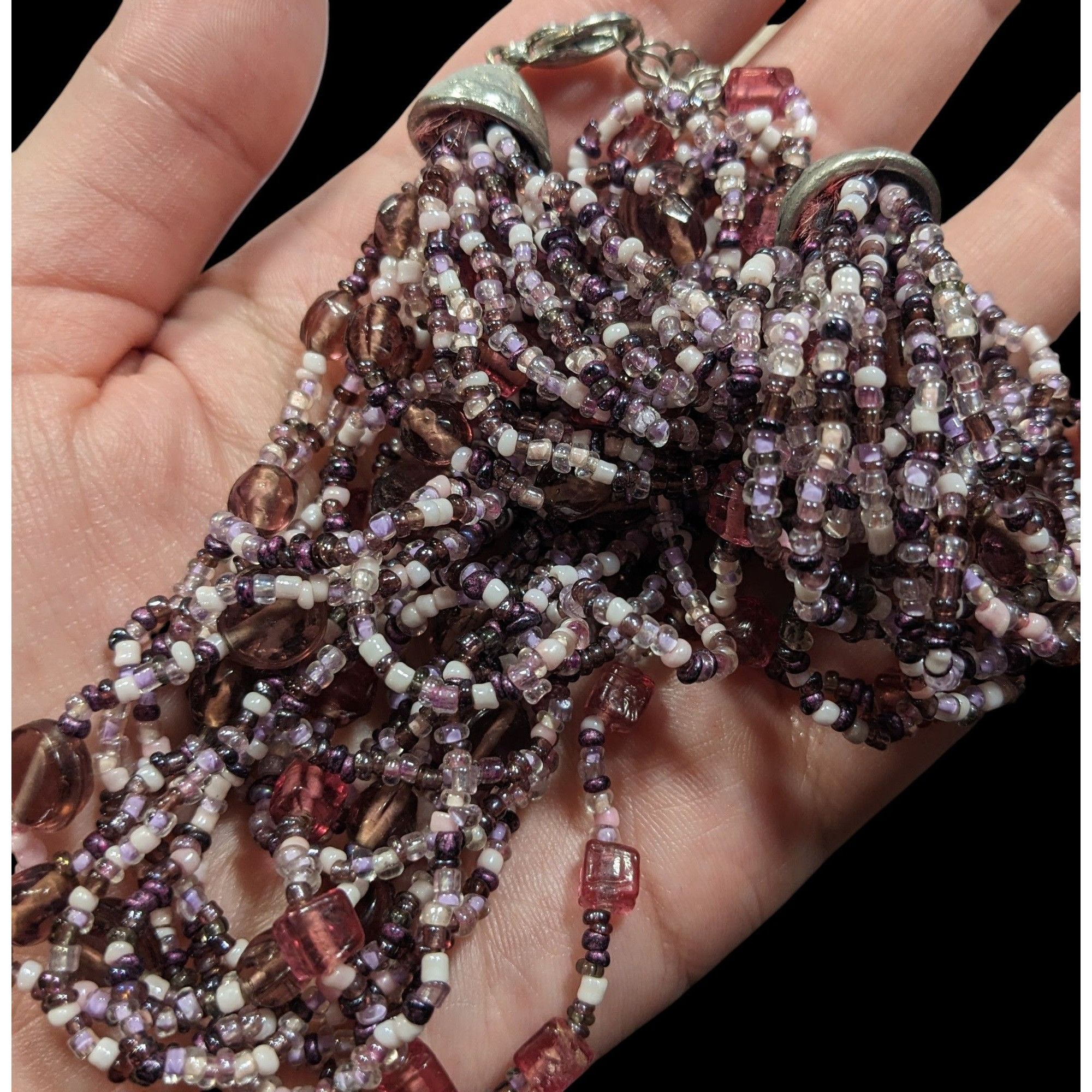 Other Whimsical Purple And White Glass Beaded Layered Necklace Size ONE SIZE - 3 Thumbnail