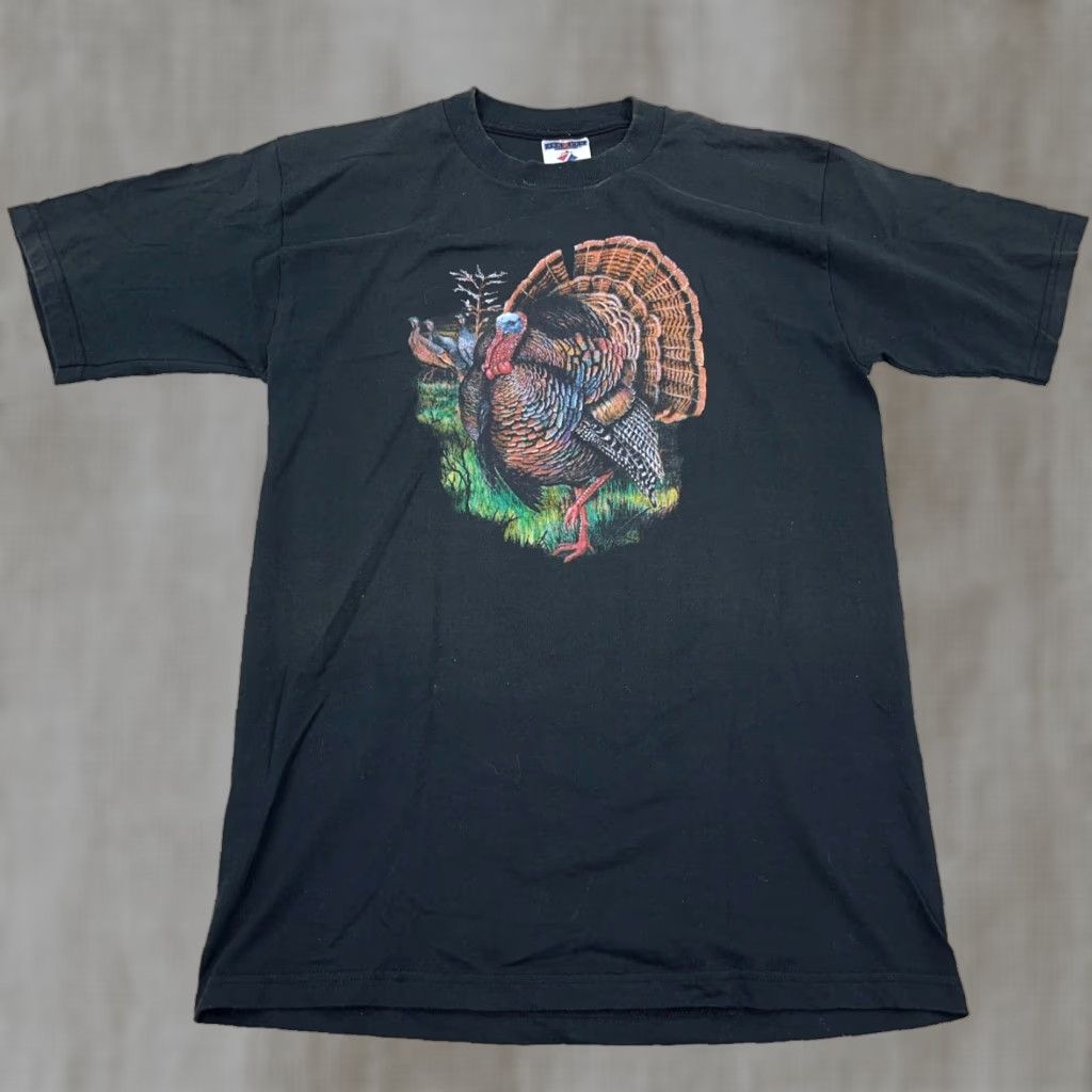 Jerzees VINTAGE Jerzees Nature Shirt Men M Black Graphic Print 90s Y2K Gobbler Turkey Hunting Tee Mens Size US M / EU 48-50 / 2 - 1 Thumbnail