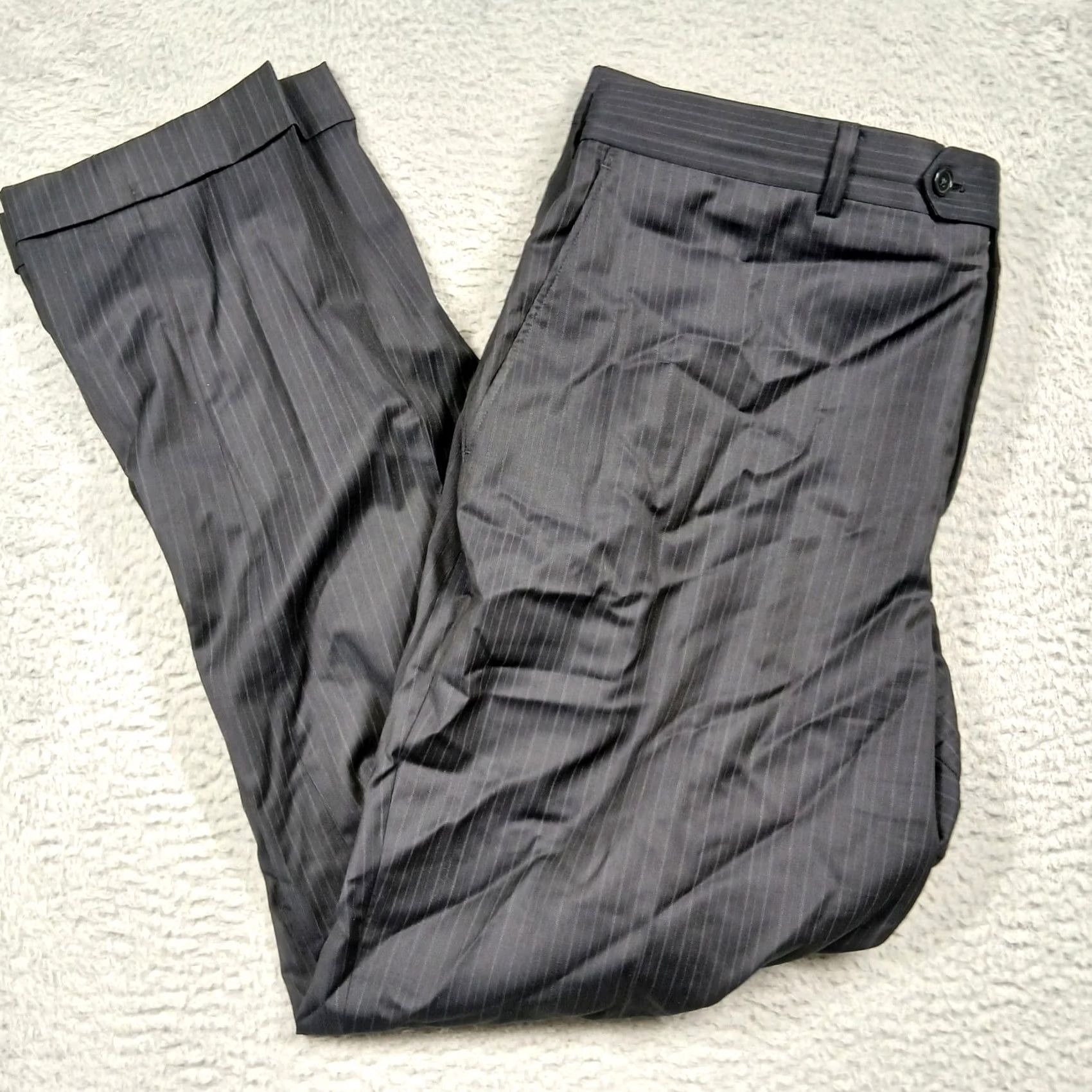 Jos. A. Bank Jos. A. Bank Dress Pants Mens 39L Black Gray Pinstripe Wool Pleated Cuffed Classic Research Boost Size US 39 - 2 Thumbnail