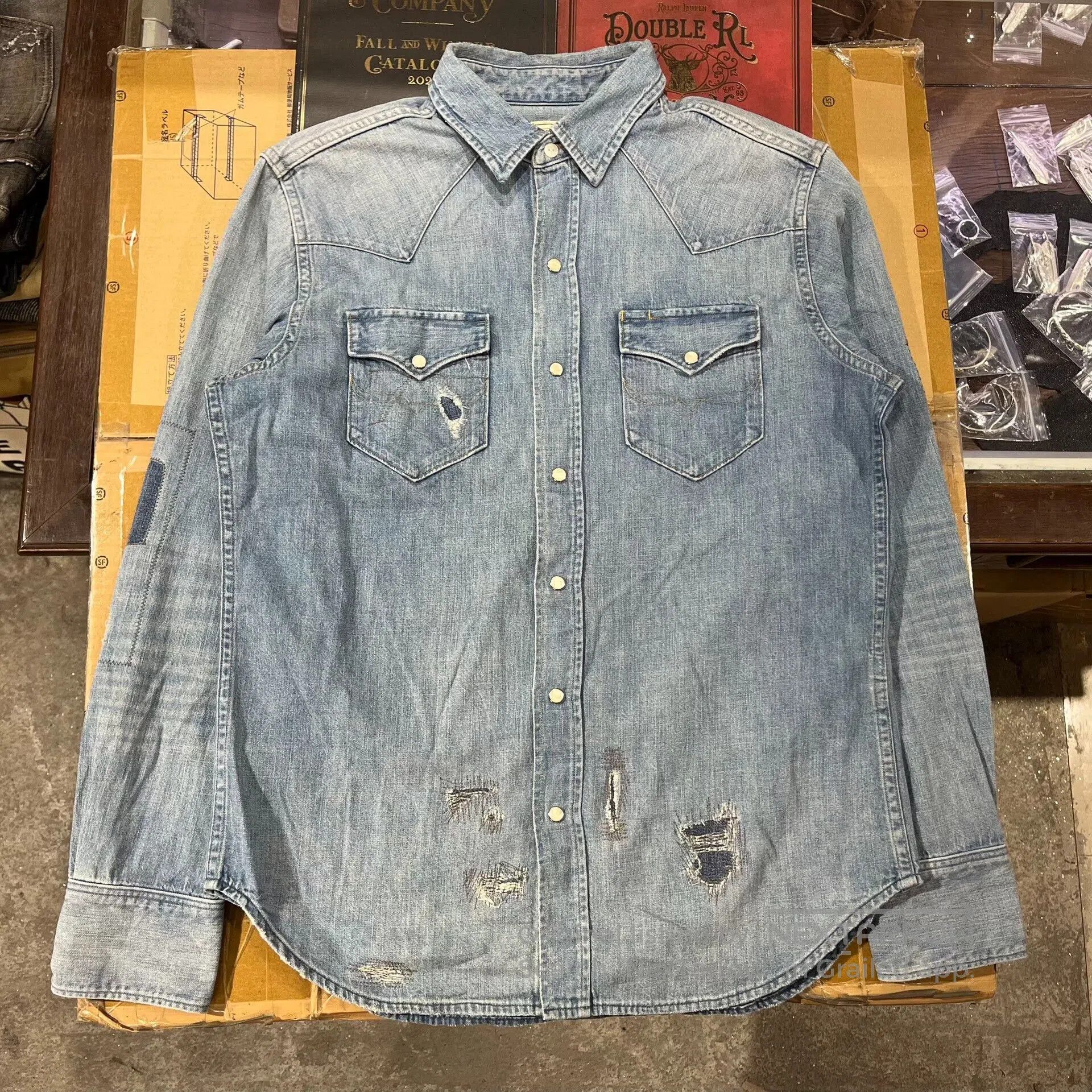 RRL Ralph Lauren vintage ralph lauren distressed denim shirt. Size US M / EU 48-50 / 2 - 2 Thumbnail