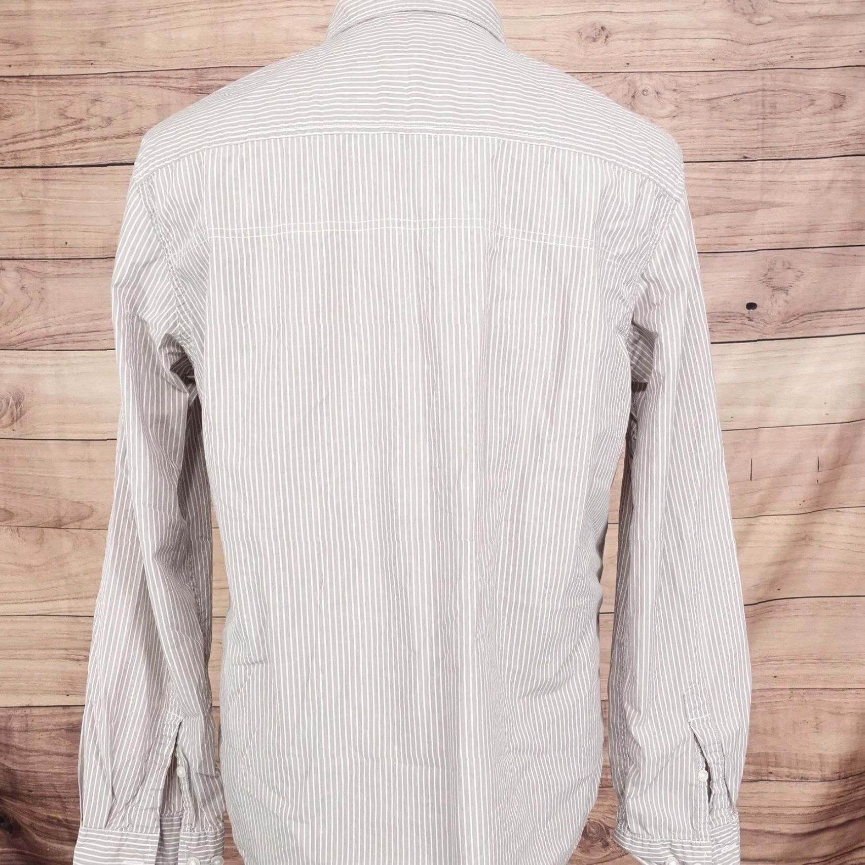 Marcs Marc Ecko Shirt Men Large Gray White Striped Button-Up Long Sleeve Casual Pockets Size US L / EU 52-54 / 3 - 6 Thumbnail