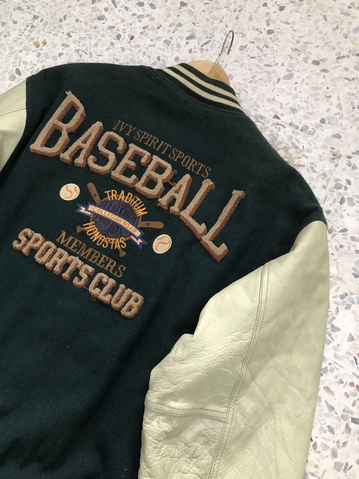 MLB Vtg 90s Ivy Spirit Baseball Team Varsity Jacket Arm Leather Size US L / EU 52-54 / 3 - 6 Thumbnail