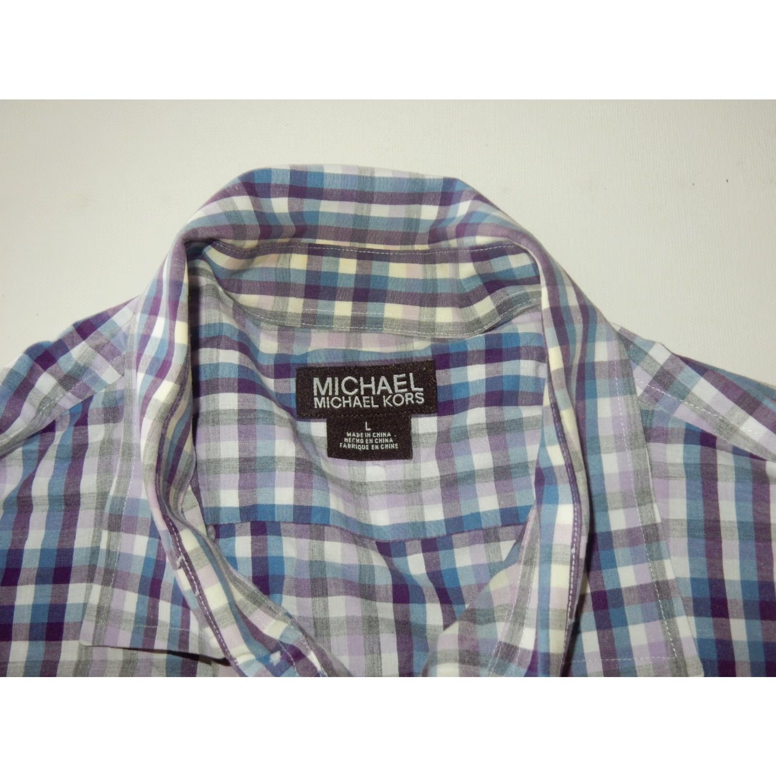 Michael Kors Michael Kors Men's Plaid Long Sleeve Cotton Button-Up Shirt Size Large Purple Size US L / EU 52-54 / 3 - 3 Thumbnail