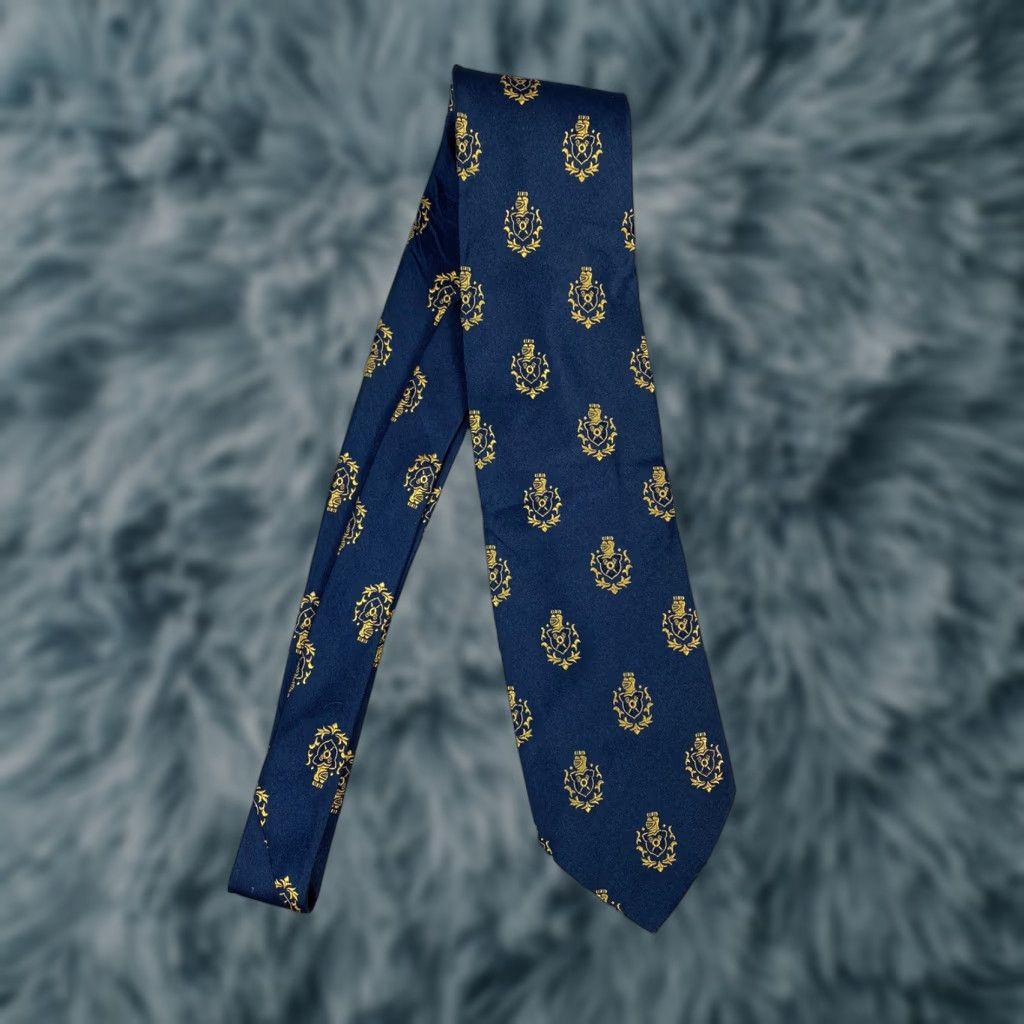 Jim Thompson VINTAGE Norm Thompson Tie Crest Blue Gold Made In Italy Mens Neck Tie 55.5x3.25 Size ONE SIZE - 1 Thumbnail