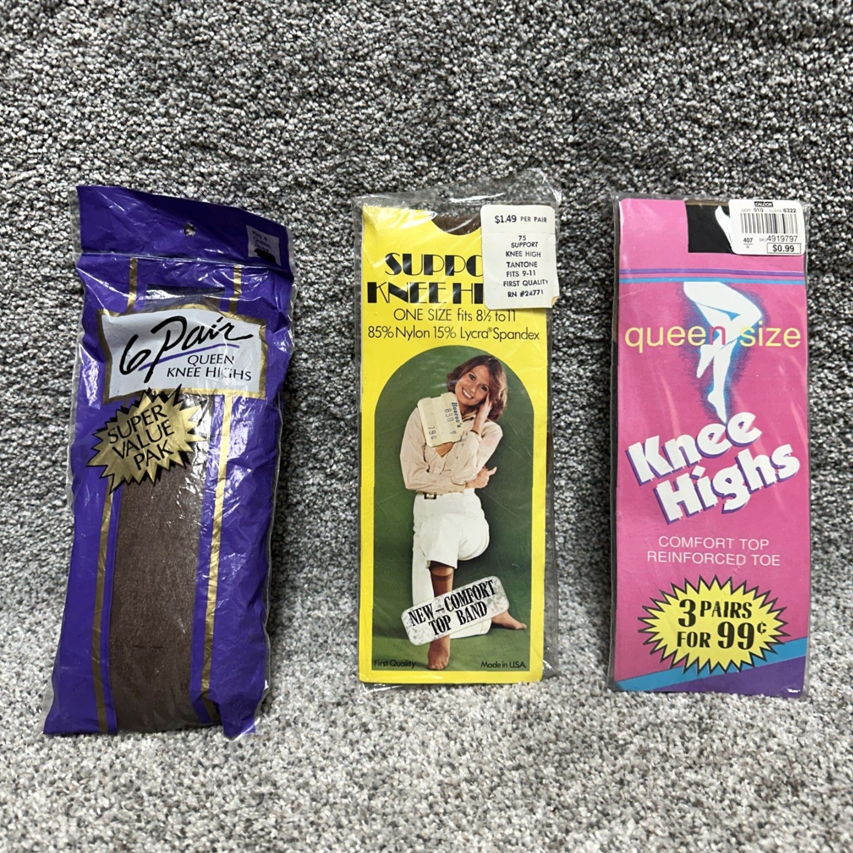 Vintage VINTAGE Knee High Stockings 8.5-12 Queen Nylon 1960s 1970s Original, New in Packages, Lot of Stockings, Queen Regular, Unknown Brand Size ONE SIZE - 2 Thumbnail