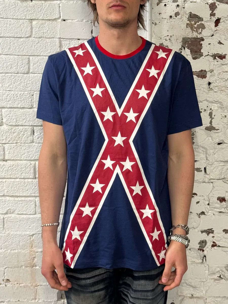 Moschino 2010s Moschino Navy Cross Stars Flag T-Shirt Size US L / EU 52-54 / 3 - 2 Thumbnail
