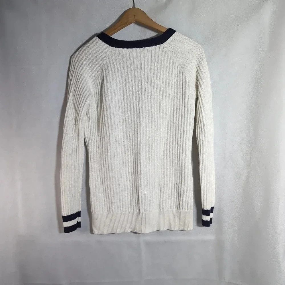 Venus Venus Deep V Neck Navy Blue and White Sweater sz L Size L / US 10 / IT 46 - 2 Thumbnail