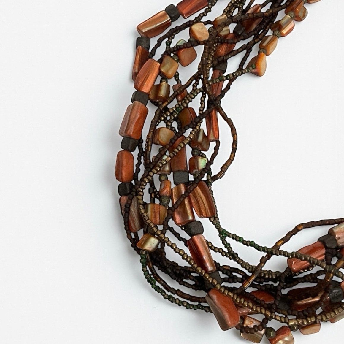 Vintage Vtg Orange Stone Layered Bronze Beaded Statement Necklace Size ONE SIZE - 2 Thumbnail