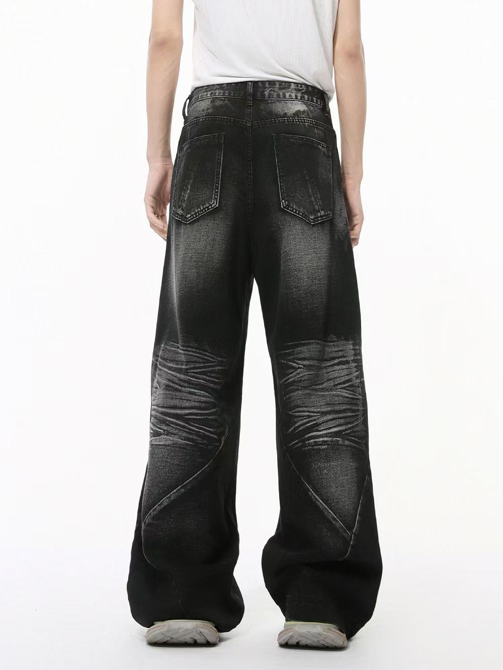 Japanese Brand × Jean High Street Washed Cat Whisker Spliced Straight Leg Jeans Size US 32 / EU 48 - 2 Thumbnail