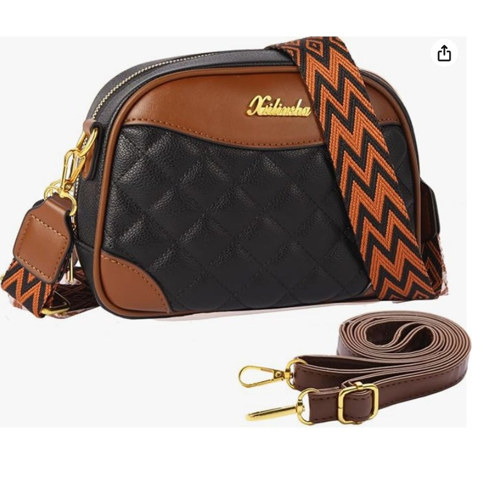 The Unbranded Brand Quilted crossbody bag shoulder bag, wide straps, Black Size ONE SIZE - 1 Thumbnail