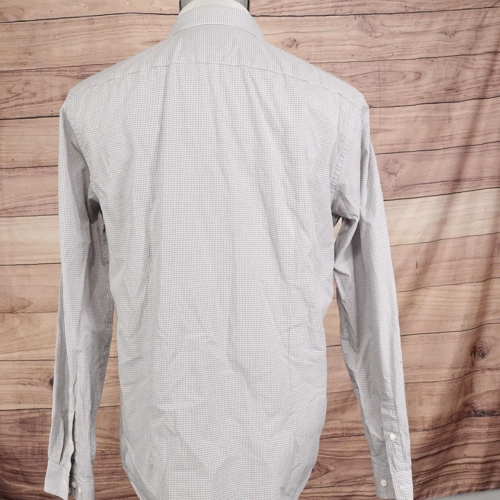 Ben Sherman Dress Shirt Mens 16.5 34/35 Gray Gingham Slim Fit Point Collar  Long Sleeve