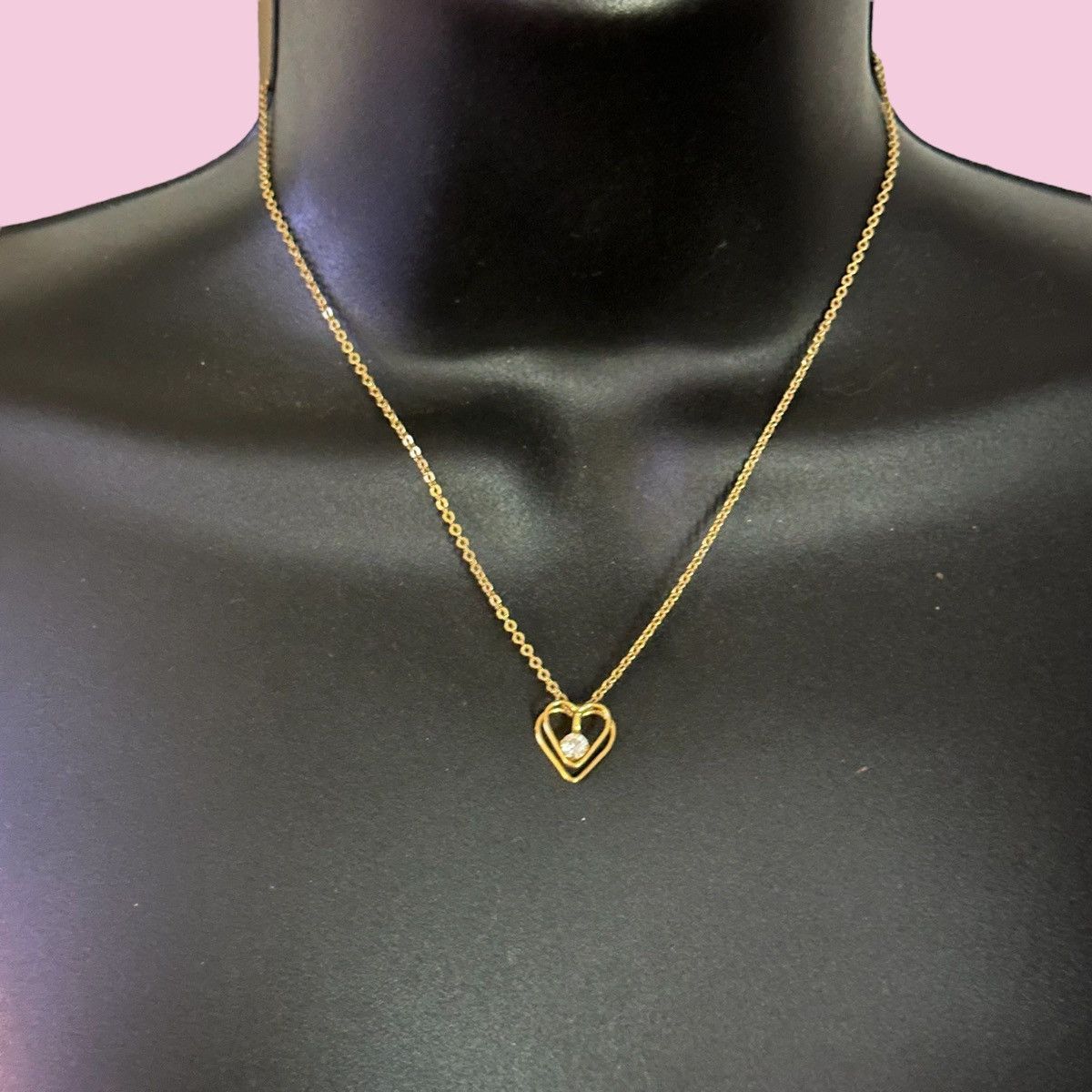 Vintage Vintage gold outlined heart and rhinestone pendant necklace Size ONE SIZE - 1 Thumbnail