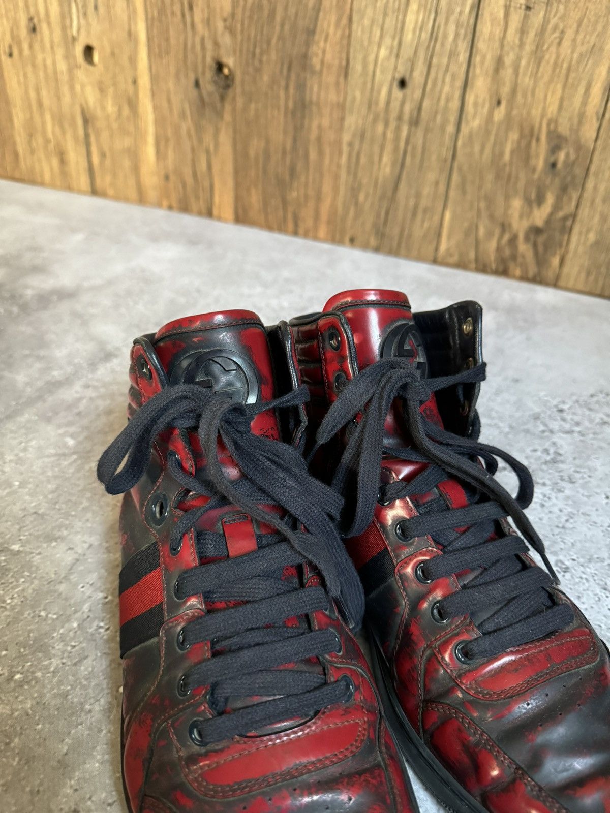 Gucci Gucci ‘GG’ Logo Black/Red High-Top Sneakers Size US 9.5 / EU 42-43 - 3 Thumbnail