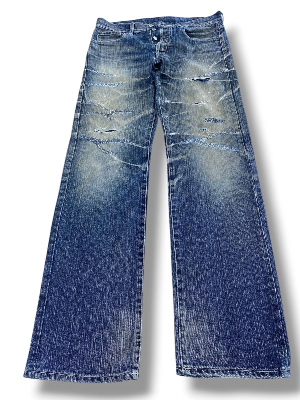 Japanese Brand Japanese Brand Whiskers Ripped Style Straight Cut Jeans Size US 33 - 1 Thumbnail