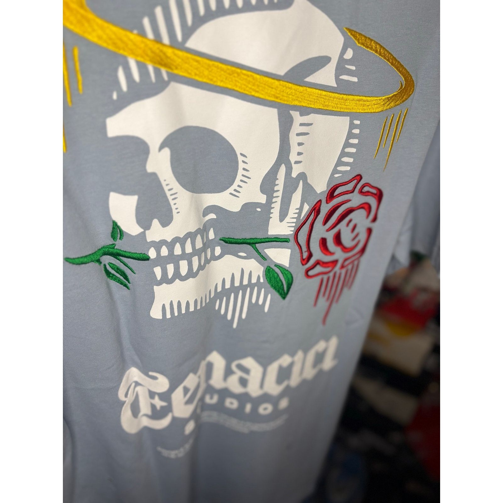Other NWT Sz. S - Tenaciti Skull w/ Rose Shirt (light Blue) Size US S / EU 44-46 / 1 - 2 Thumbnail