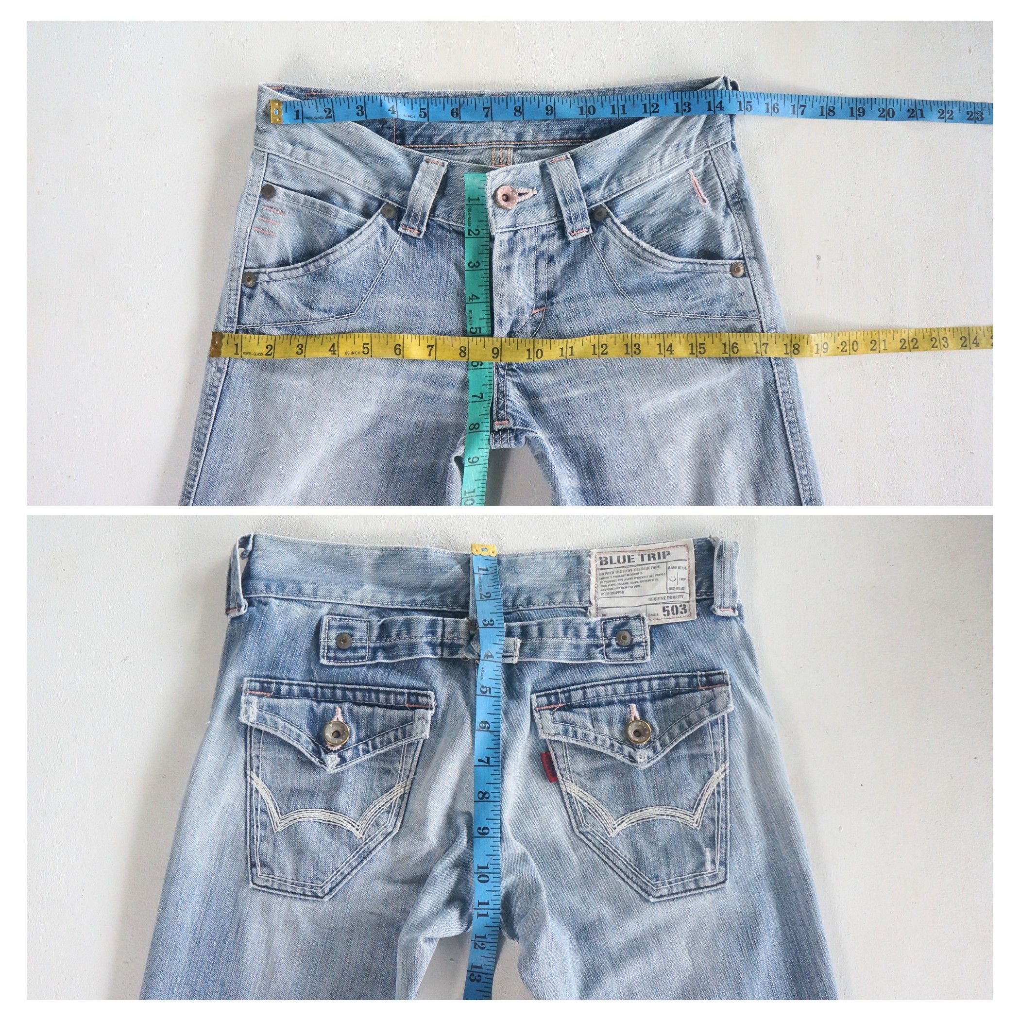 Edwin Edwin 503 Cinch Back Low Rise Flare Light Blue Jeans Size 29" - 8 Thumbnail