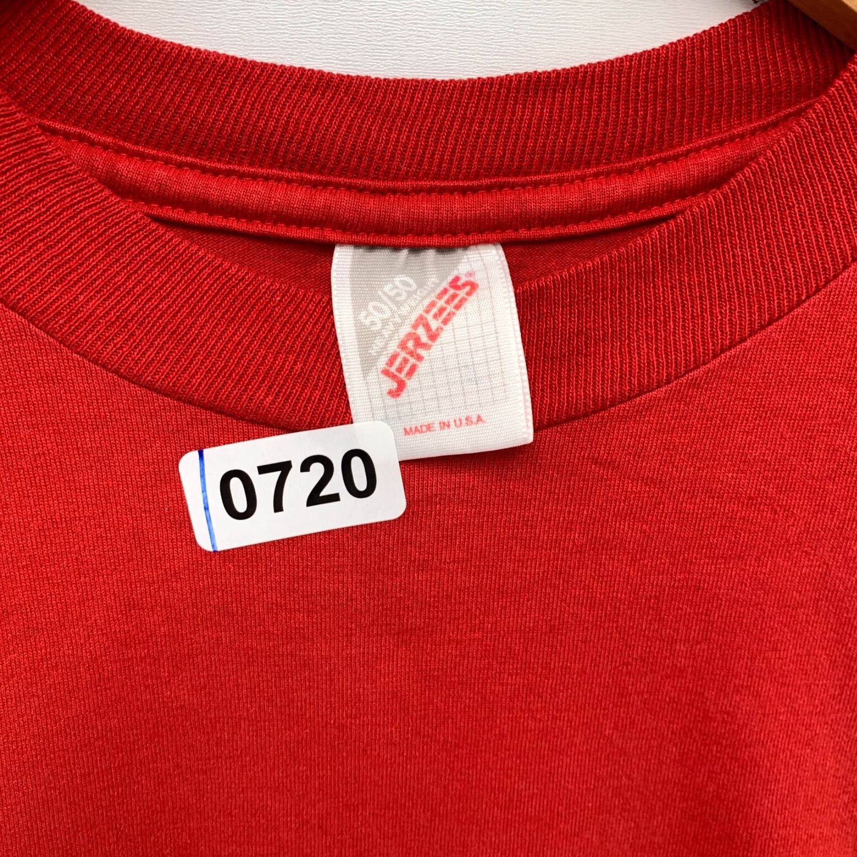 Jerzees VINTAGE Jerzees Shirt Mens L Red 90s Made in USA 50/50 Cotton Blend Crew Neck Short Sleeve T-Shirt Size US L / EU 52-54 / 3 - 6 Thumbnail