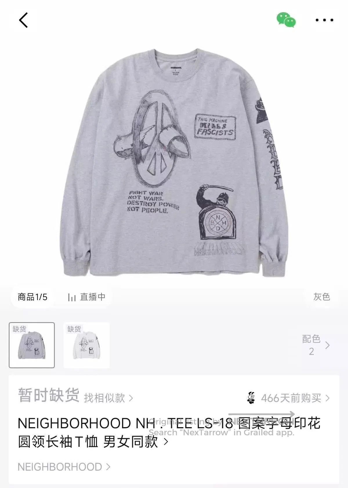 Neighborhood Gray Graphic Long Sleeve Shirt. Size US XXL / EU 58 / 5 - 9 Thumbnail