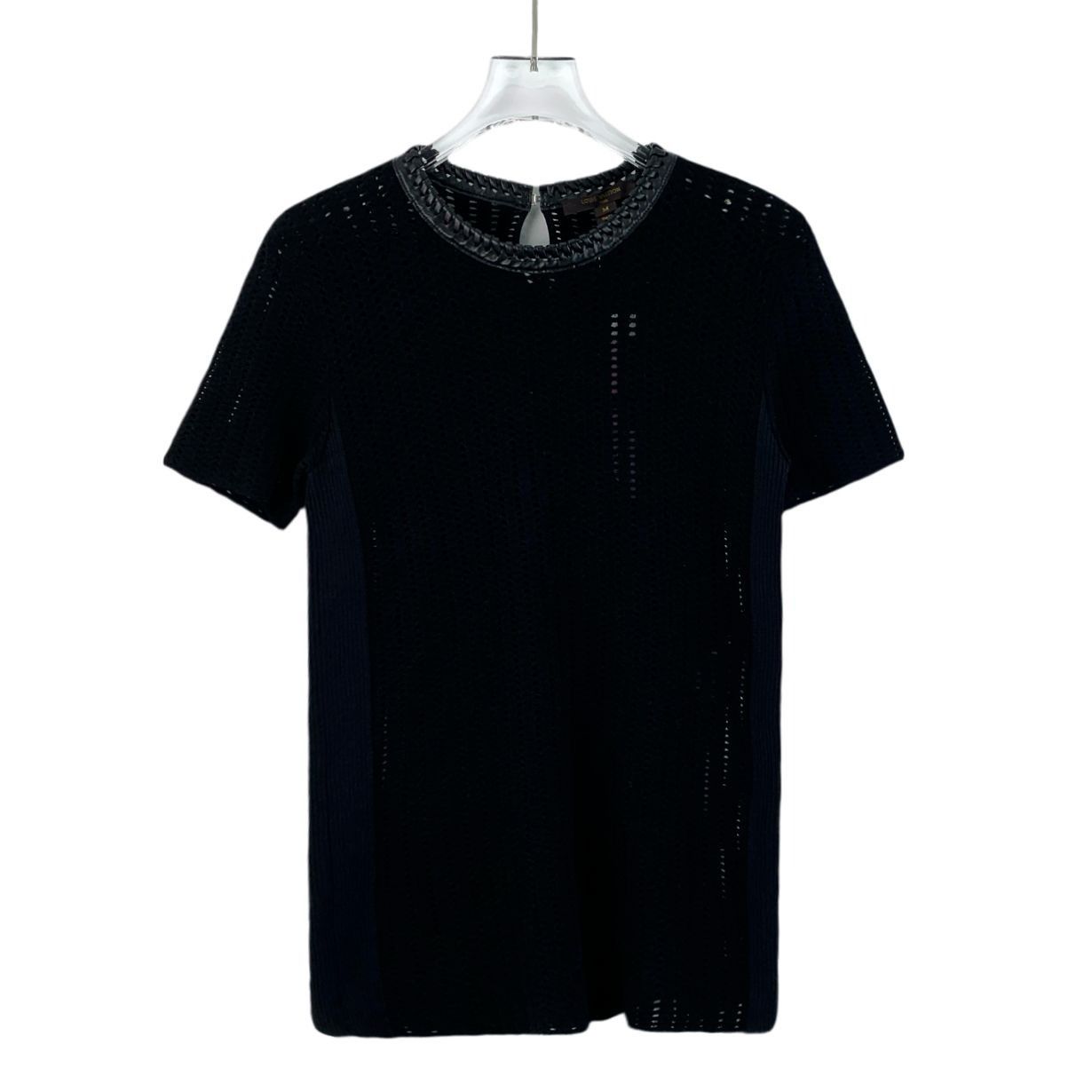 Louis Vuitton Louis Vuitton Black Leather-Panel Woven Cut-Out Cotton T-Shi Size M / US 6-8 / IT 42-44 - 1 Thumbnail