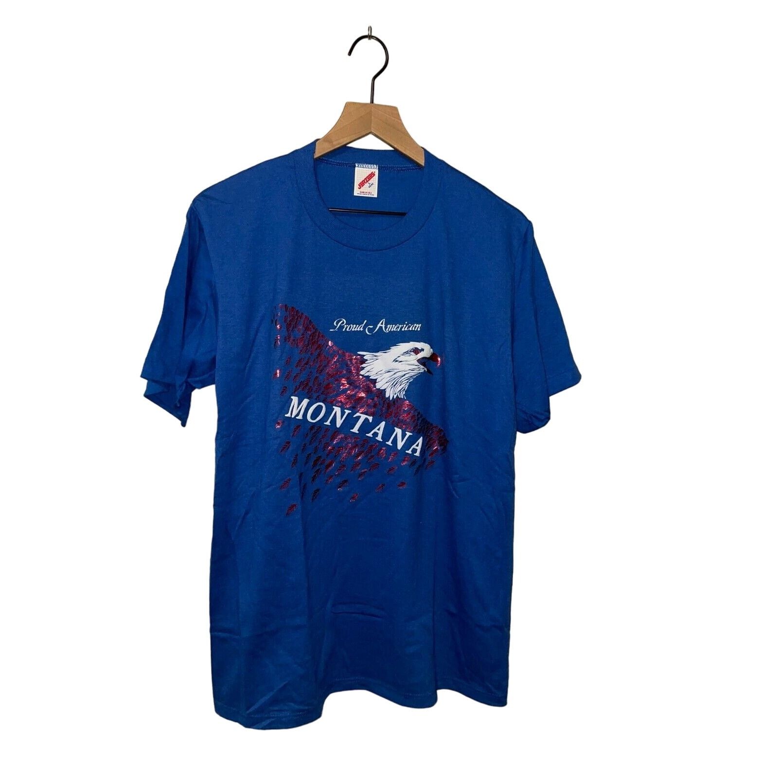 Jerzees Vintage Bald Eagle Shirt Proud American Montana Blue Tee VTG Size US L / EU 52-54 / 3 - 1 Thumbnail
