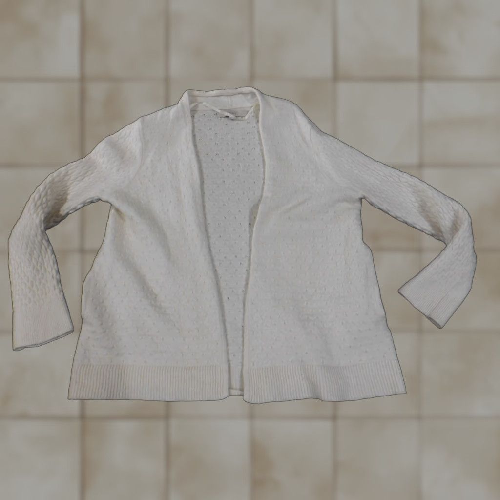 Loft LOFT Cardigan Sweater White L Womens Mock Neck Knit Wool Rayon Stretch Casual Modern Regular Size L / US 10 / IT 46 - 1 Thumbnail