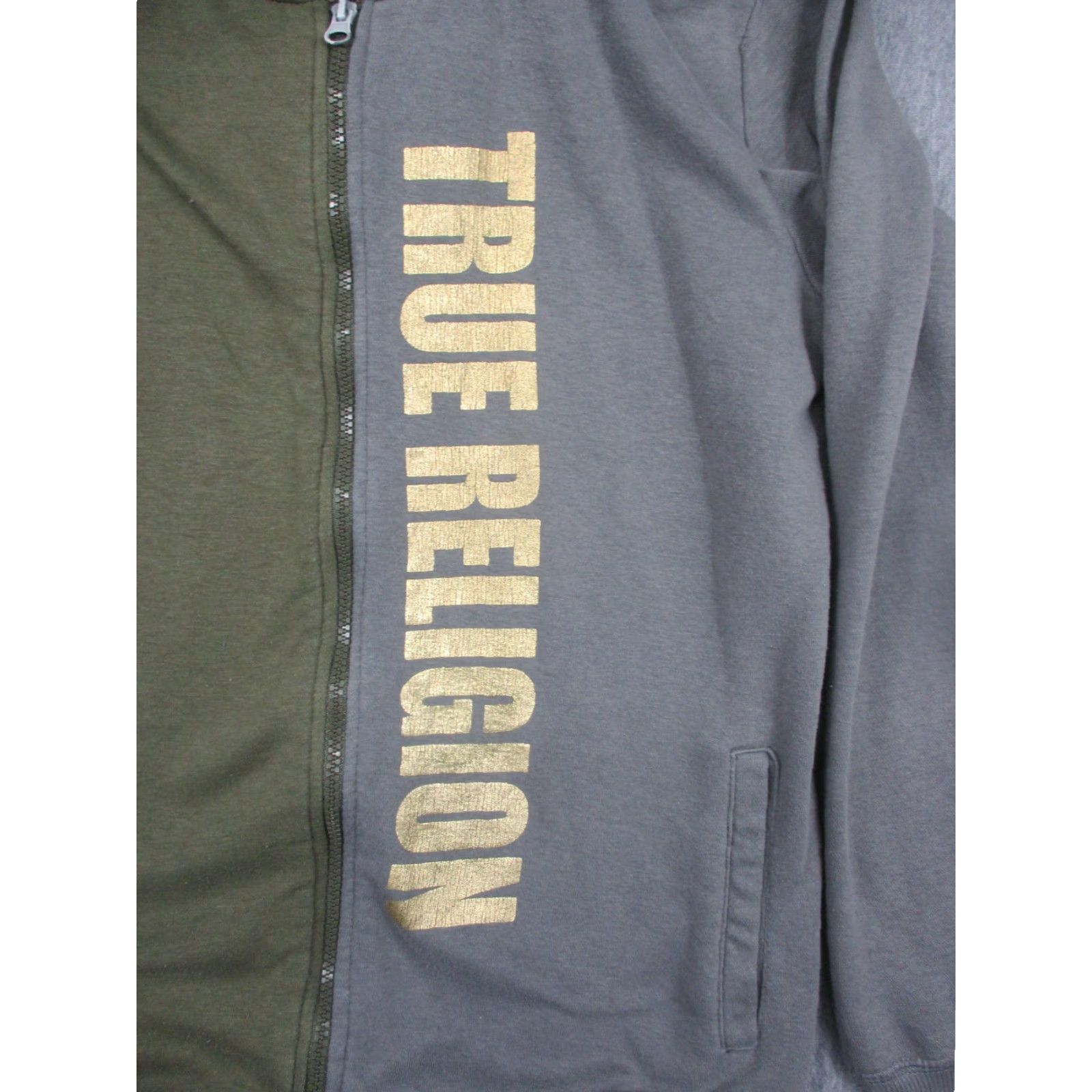 True Religion True Religion Hoodie Mens Medium Green Gray Colorblock Full Zip Logo Sweatshirt Size US M / EU 48-50 / 2 - 2 Thumbnail