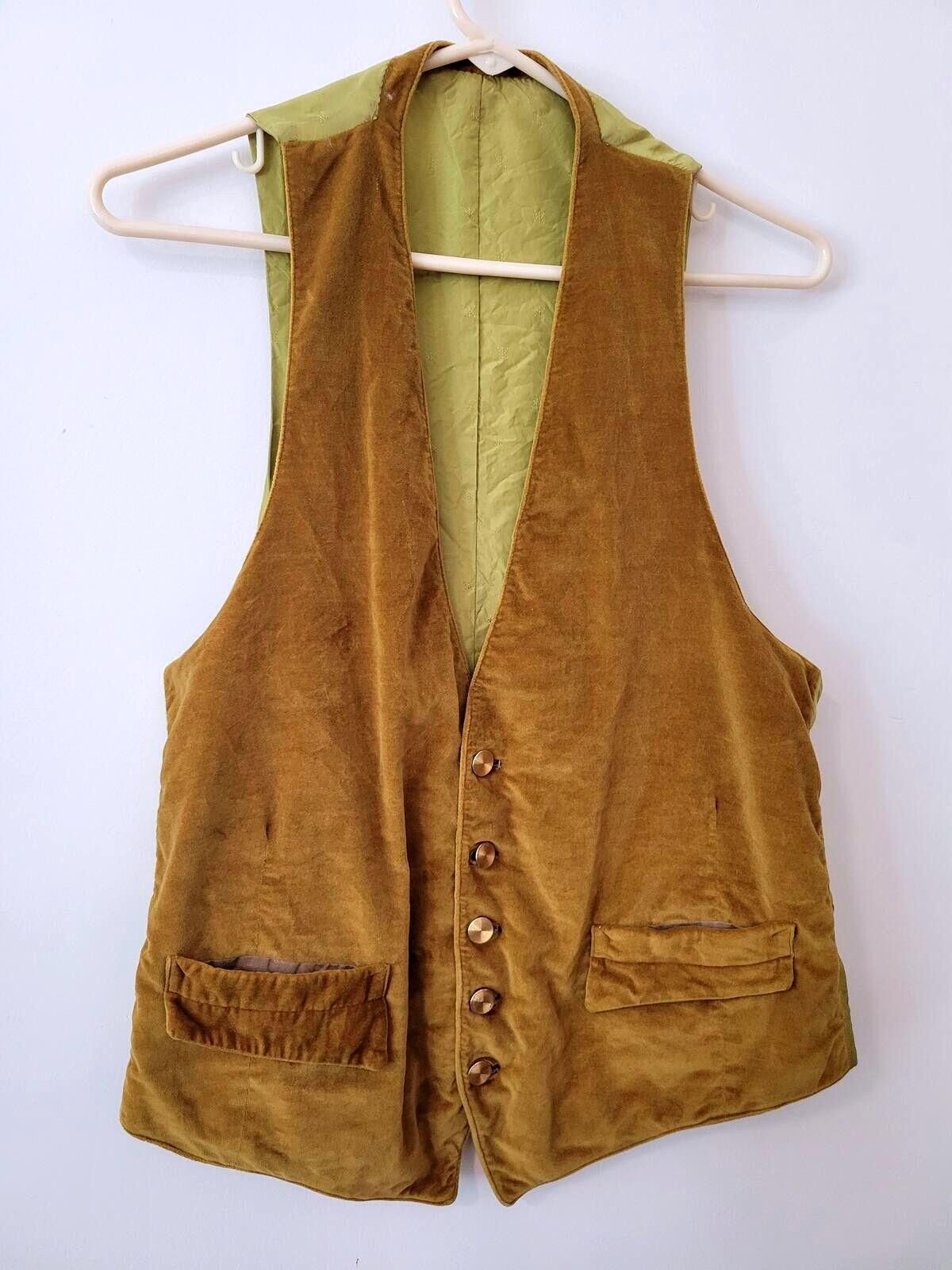 Other Vintage Mustard Gold Velvet Button-Up Vest with Pockets Size US S / EU 44-46 / 1 - 1 Thumbnail