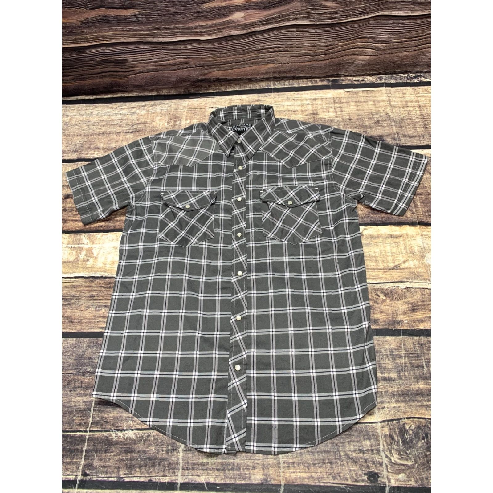 Vintage Western Casual Casual Country Mens Short Sleeve Pearl Snap Plaid Gray Large Shirt Size US L / EU 52-54 / 3 - 2 Thumbnail
