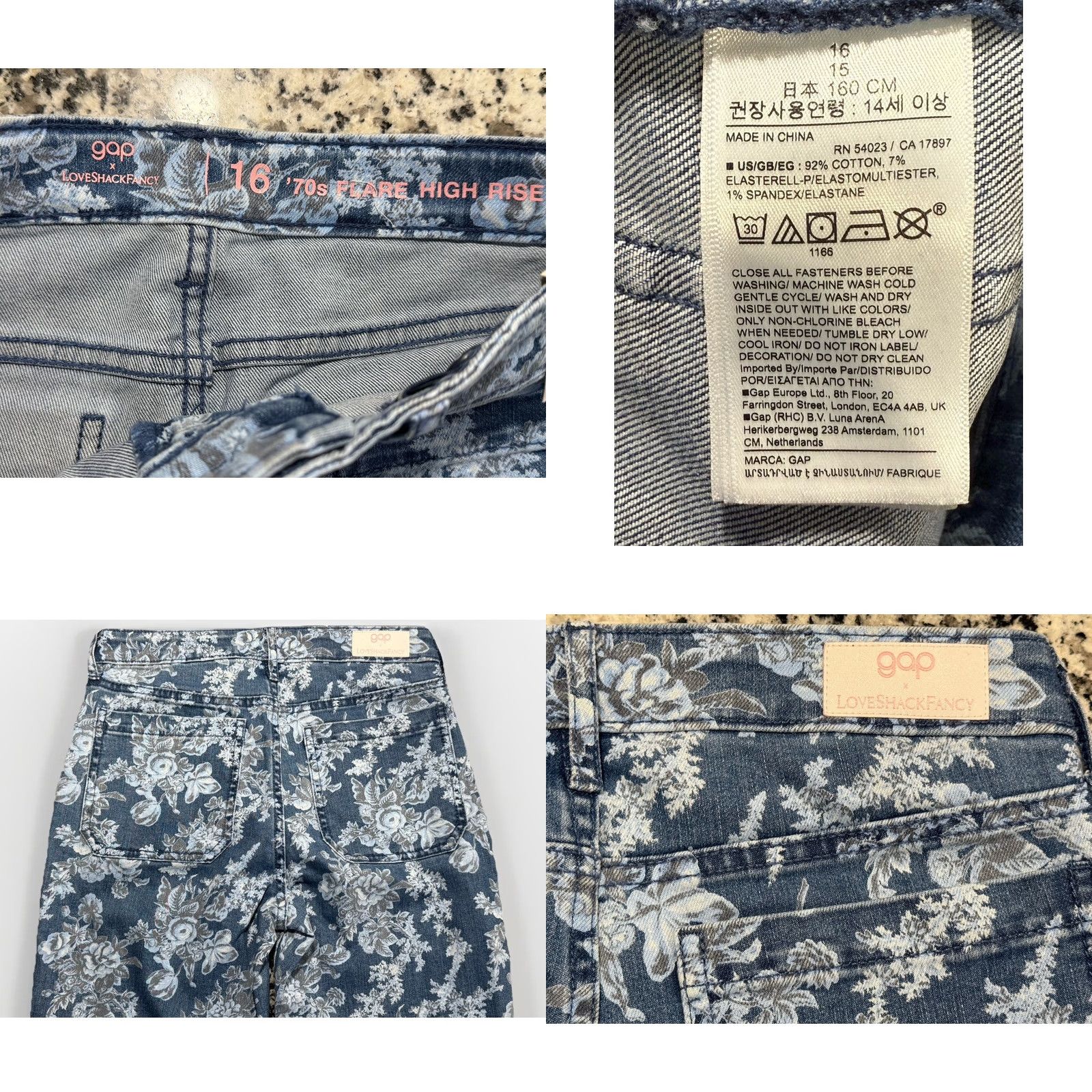Gap GAP x Love Shack Fancy 70's Flare High Rise Jeans Sz 16 Floral 26x30 Blue Vintage Retro Women Jeans Size 38" / US 16 / IT 52 - 8 Thumbnail