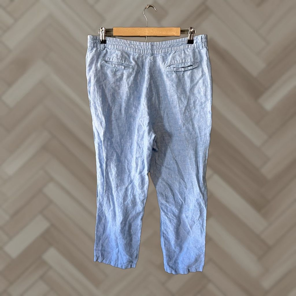 Vintage LL Bean Womens Blue Linen Straight Leg Pants w/ Drawstring Size 14 Classic Fit Size 36" / US 14 / IT 50 - 1 Thumbnail